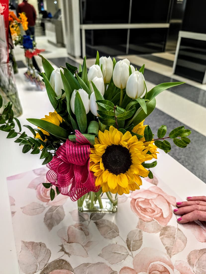 Administrative Sunshine and Tulips Bouquet in Vase
